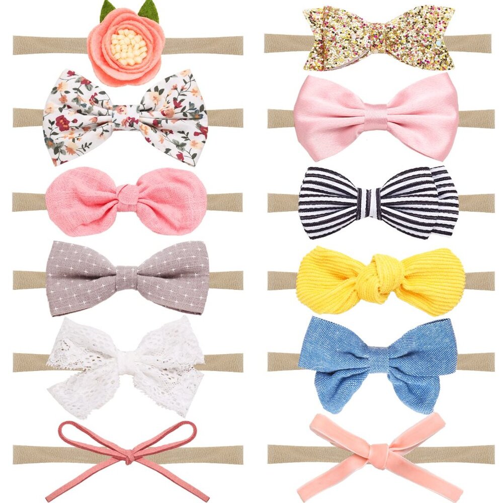 12pcs Baby Girl Bows and Headbands Baby Toddler Nylon Hairbands